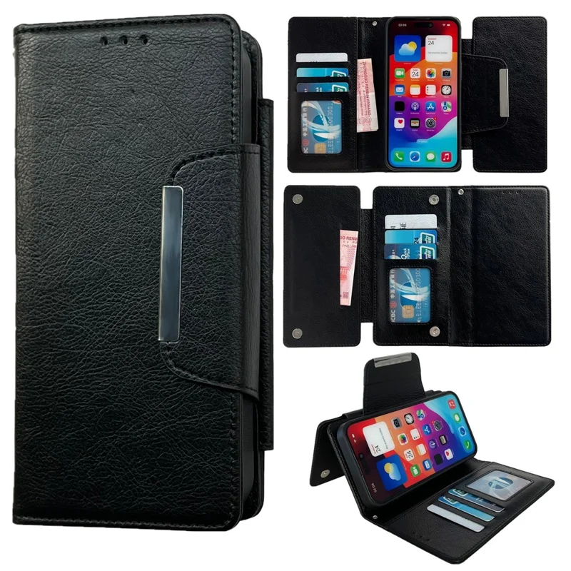For iPhone 16 Plus Case Detachable 2-in-1 Magnetic Closure PU Leather Wallet Phone Case - Black