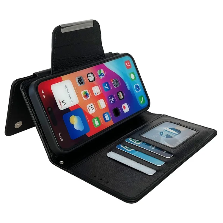 For iPhone 16 Plus Case Detachable 2-in-1 Magnetic Closure PU Leather Wallet Phone Case - Black