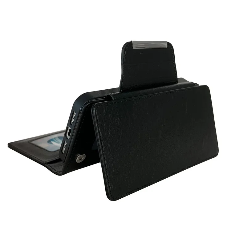 For iPhone 16 Plus Case Detachable 2-in-1 Magnetic Closure PU Leather Wallet Phone Case - Black