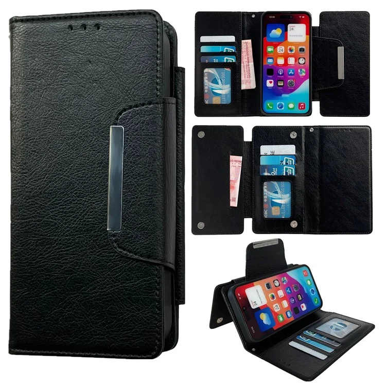 Для Iphone 16 Case Съемный 2-в-1 Магнитный Закрытие Кожа - Черный