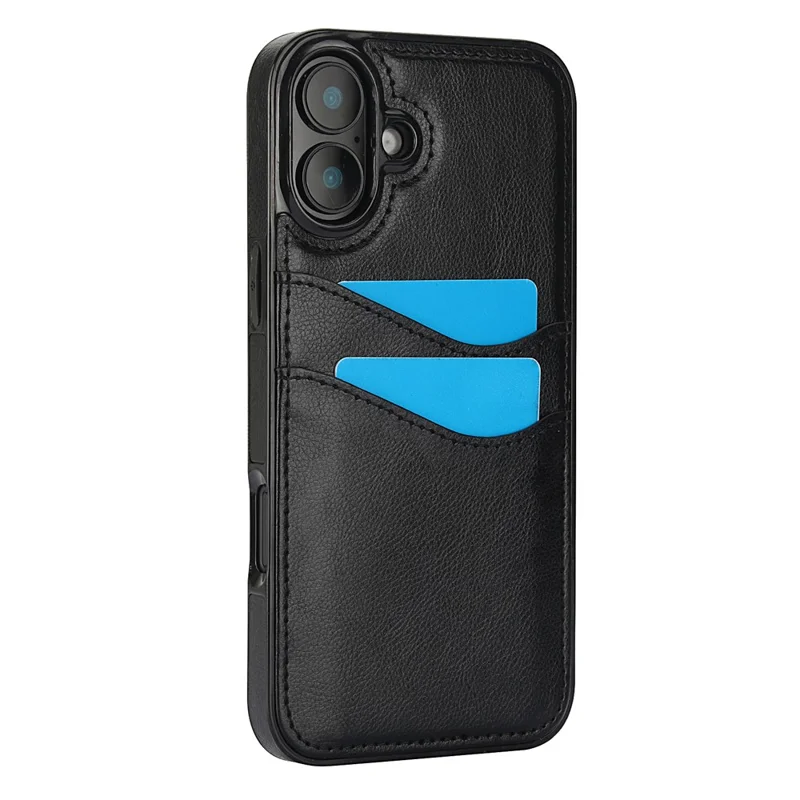 For iPhone 16 Case Card Slot Slim-Fit PU+TPU Mobile Cover - Black