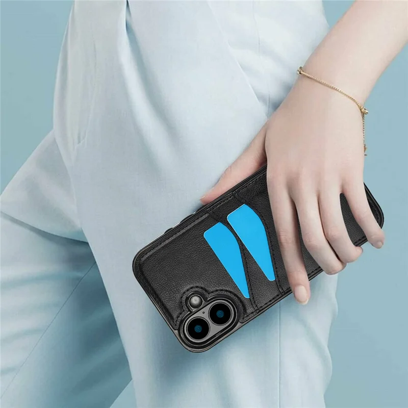 For iPhone 16 Case Card Slot Slim-Fit PU+TPU Mobile Cover - Black