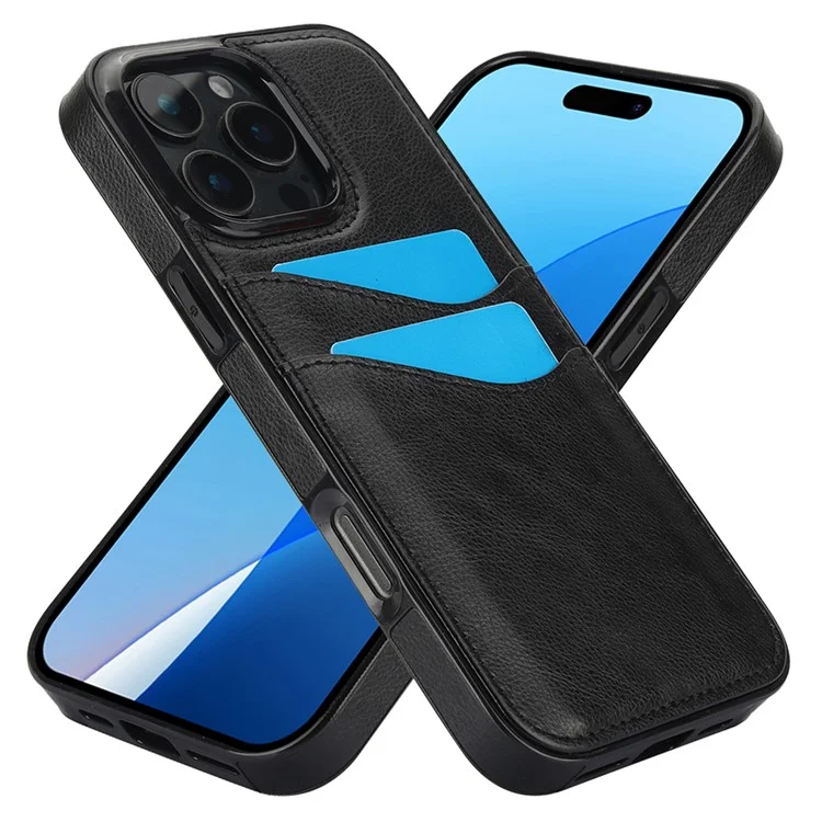 Para iPhone 16 Pro Max Case Card Slot Slim-Fit PU+TPU Mobile Cover - Preto