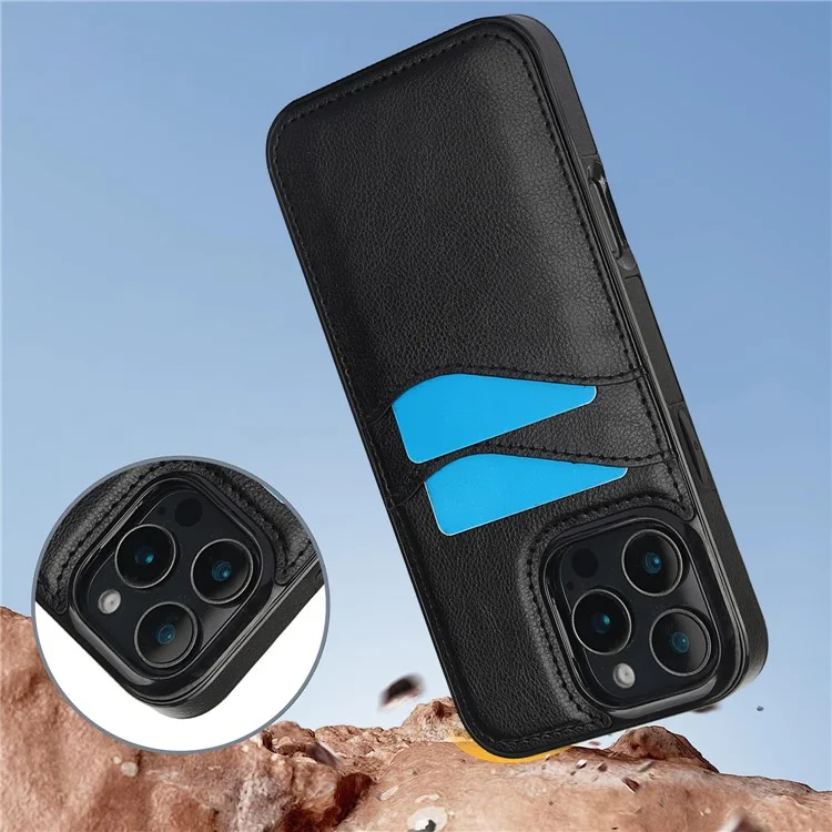 Para iPhone 16 Pro Max Case Card Slot Slim-Fit PU+TPU Mobile Cover - Preto