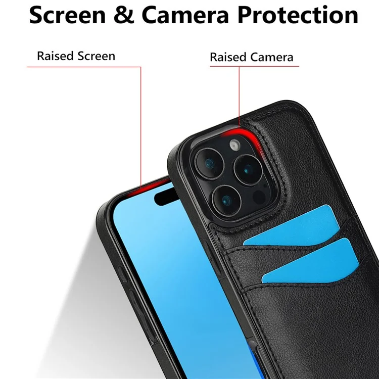 Para iPhone 16 Pro Max Case Card Slot Slim-Fit PU+TPU Mobile Cover - Preto