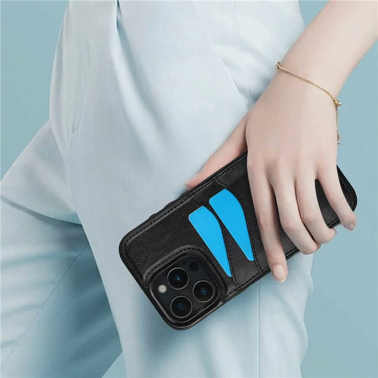 Para iPhone 16 Pro Max Case Card Slot Slim-Fit PU+TPU Mobile Cover - Preto