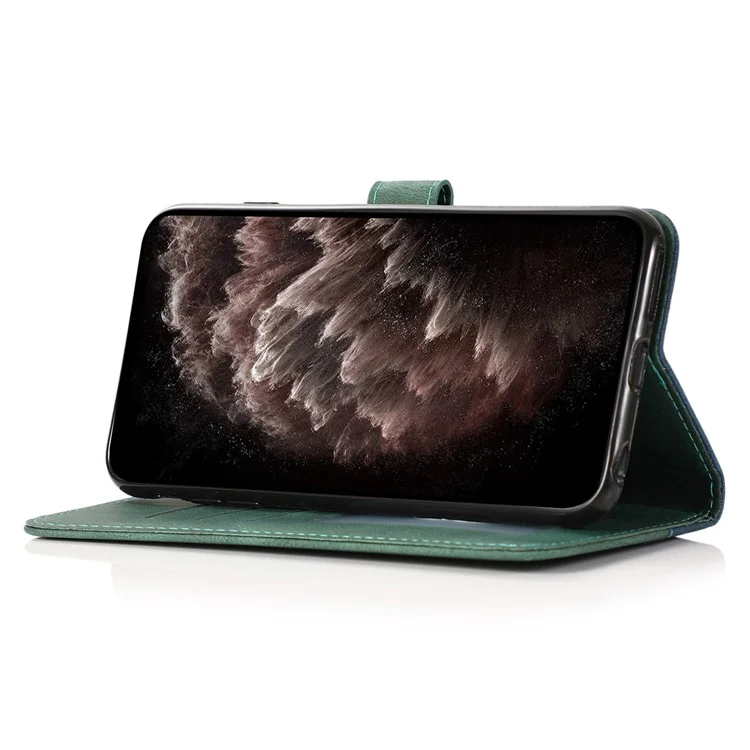 Pour Google Pixel 9 / Pixel 9 Pro Cover Couleur D'épissage Portefeuille Support de Téléphone en Cuir Avec Sangle de Poignet - Bleu + Vert