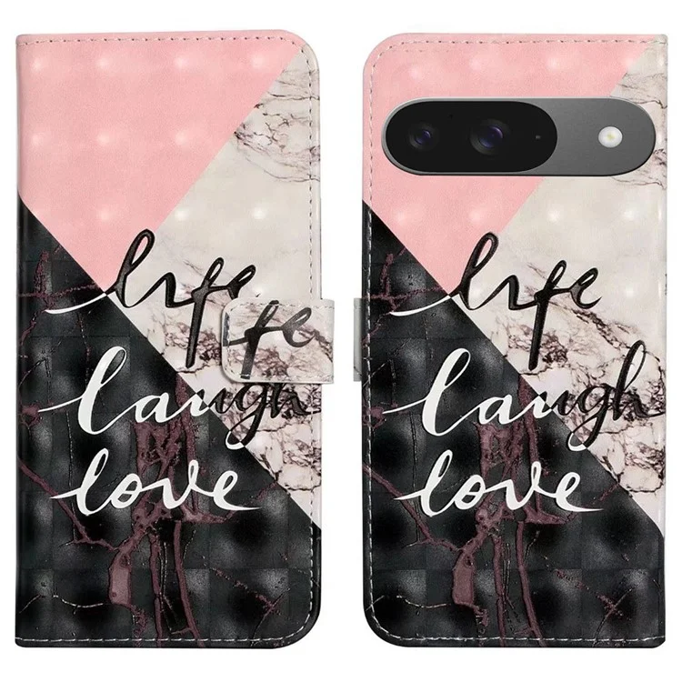 Pour Google Pixel 9 / Pixel 9 Pro Case 3D Match Creative pu Leather Stand Téléphone Cover - Marbre Tri-couleur
