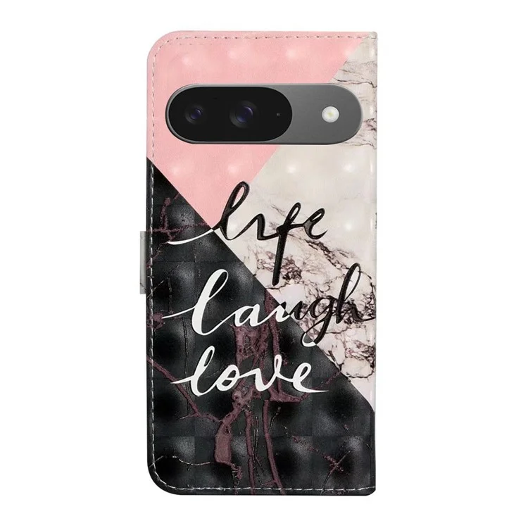 Pour Google Pixel 9 / Pixel 9 Pro Case 3D Match Creative pu Leather Stand Téléphone Cover - Marbre Tri-couleur