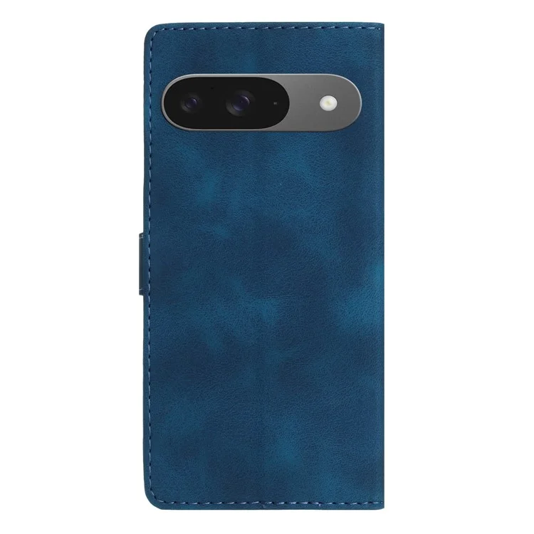 Para o Google Pixel 9 / Pixel 9 Pro Case Case Leather Impresso Flower Phone Coberlet Com Pulseira de Pulso - Azul