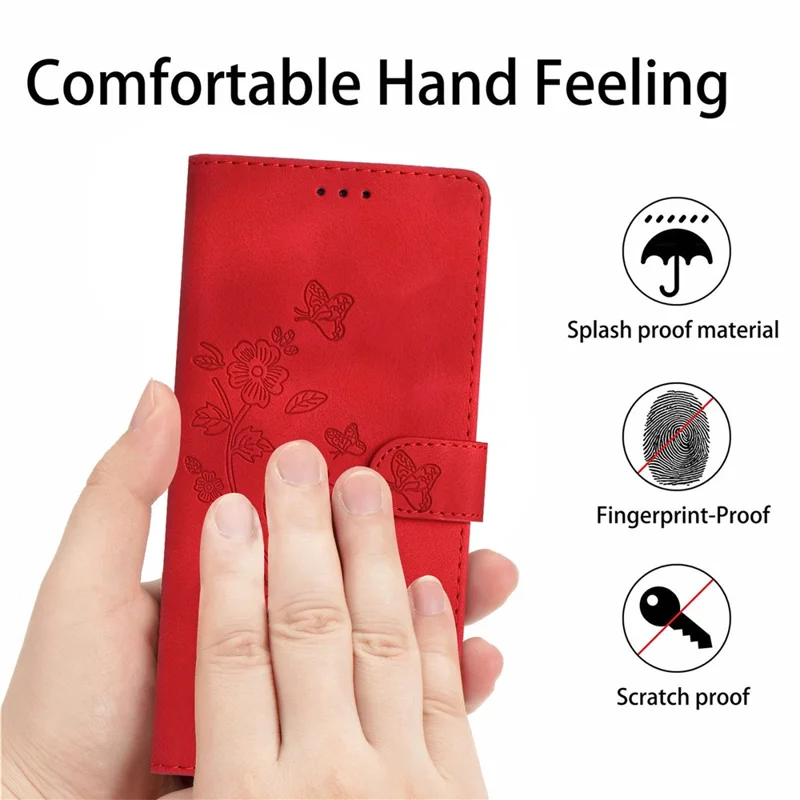 For Google Pixel 9 / Pixel 9 Pro Case Leather Imprinted Flower Phone Cover Wallet with Wrist Strap - Red