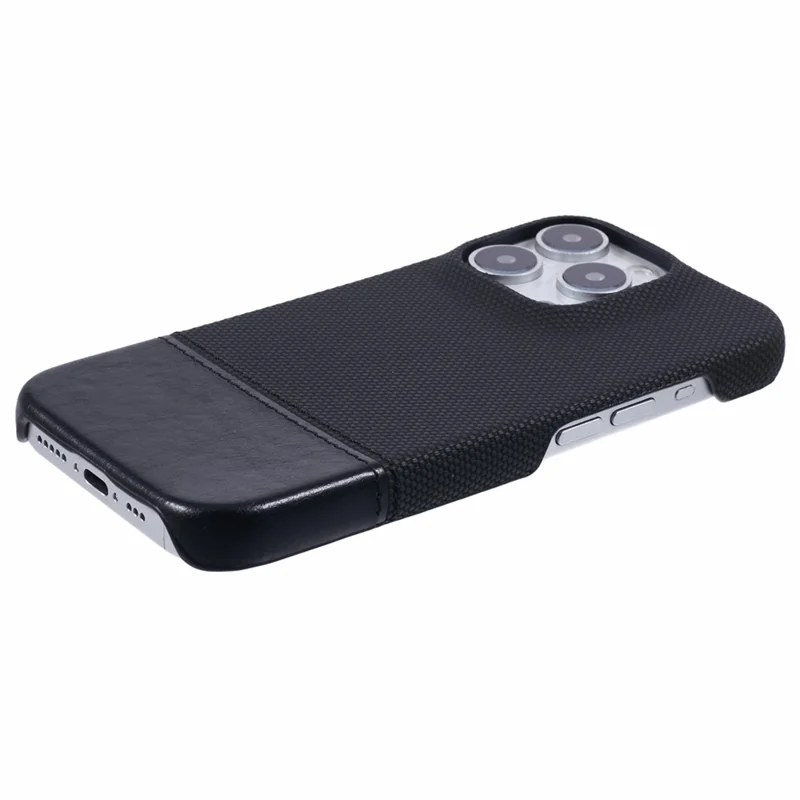 Para iPhone 16 Pro Case PU Leather+PC Splicing Anti-Slip Phone Cover - Preto