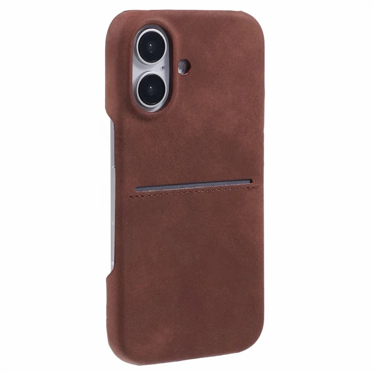 Pour Iphone 16 Case de Couverture de Téléphone à Touche Skin + pc Avec Fente de Carte - Brun