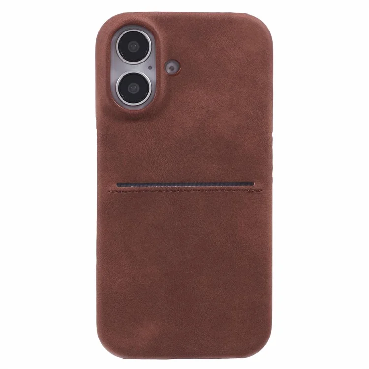 Pour Iphone 16 Case de Couverture de Téléphone à Touche Skin + pc Avec Fente de Carte - Brun