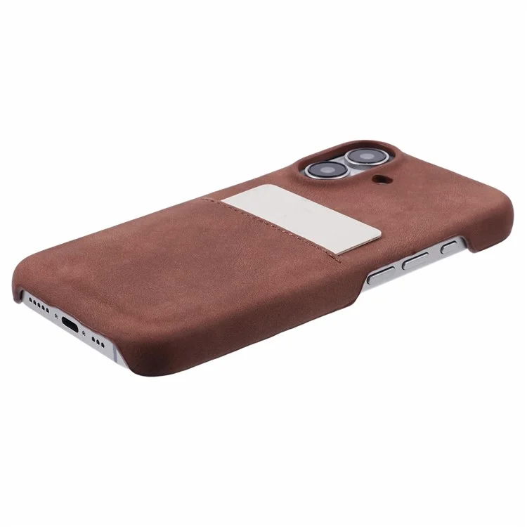 Pour Iphone 16 Case de Couverture de Téléphone à Touche Skin + pc Avec Fente de Carte - Brun