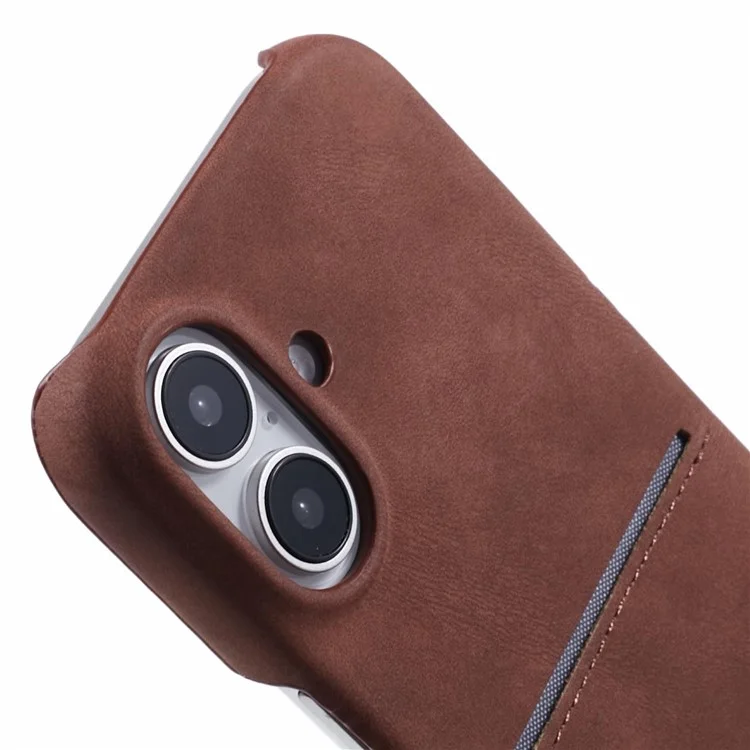Pour Iphone 16 Case de Couverture de Téléphone à Touche Skin + pc Avec Fente de Carte - Brun