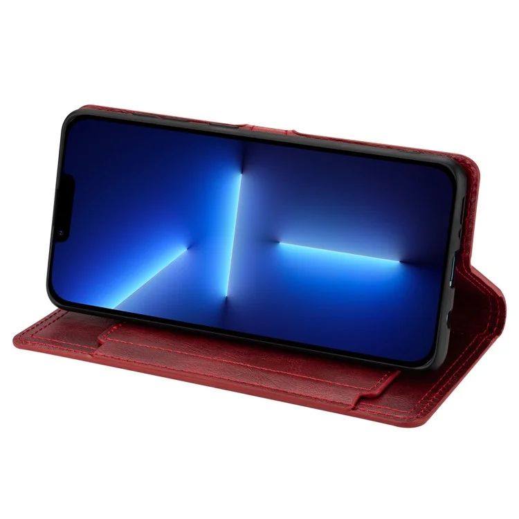 Tampa do Telefone à Prova de Choque Para Iphone 13 Pro Máximo de 6,7 Polegadas, PU Zipper Pocket Pocket Phone Wallet Stand Stand - Vermelho