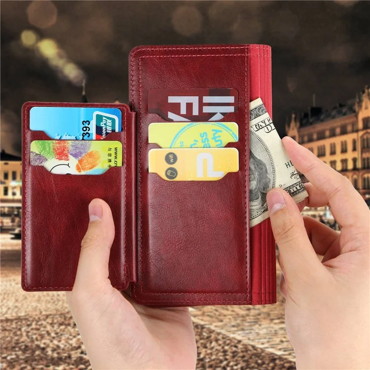 Tampa do Telefone à Prova de Choque Para Iphone 13 Pro Máximo de 6,7 Polegadas, PU Zipper Pocket Pocket Phone Wallet Stand Stand - Vermelho