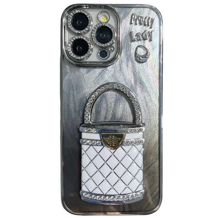 Für Das Iphone 15 Pro Max Hülle Mirror Kickstand TPU+PC Shiny Scheigungsprüfung Back Cover - Schwarz