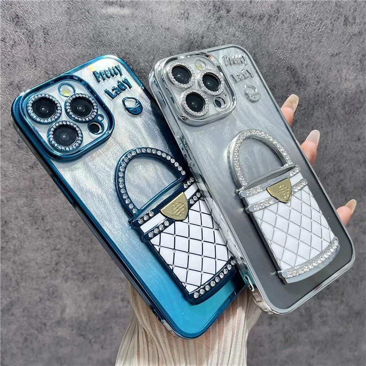 Für Das Iphone 15 Pro Max Hülle Mirror Kickstand TPU+PC Shiny Scheigungsprüfung Back Cover - Schwarz