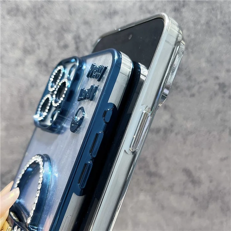 Für Das Iphone 15 Pro Max Hülle Mirror Kickstand TPU+PC Shiny Scheigungsprüfung Back Cover - Schwarz