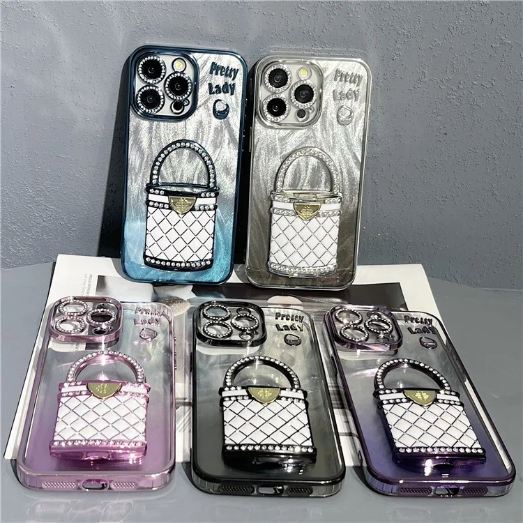Für Das Iphone 15 Pro Max Hülle Mirror Kickstand TPU+PC Shiny Scheigungsprüfung Back Cover - Schwarz