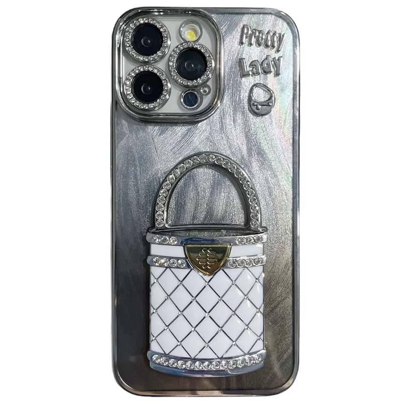 Pour Iphone 16 Pro Max Case Mirror Kickstand Tpu + pc Couverture de Back Back - Noir