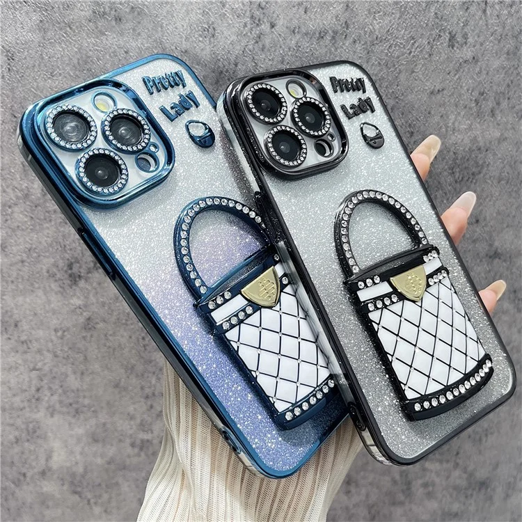Para Iphone 15 Pro Case Mirror Kickstand TPU+PC Gradient Glitter Tele - Preto