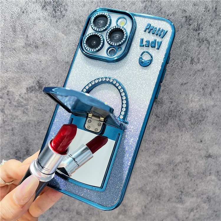 Para Iphone 15 Pro Case Mirror Kickstand TPU+PC Gradient Glitter Tele - Preto