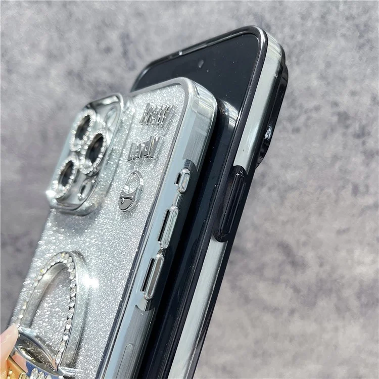 Para Iphone 15 Pro Case Mirror Kickstand TPU+PC Gradient Glitter Tele - Preto