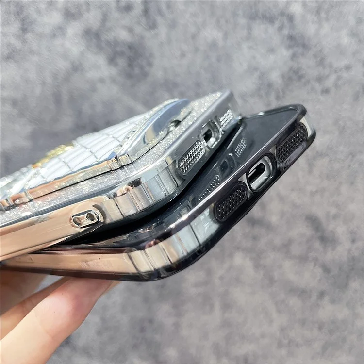 Para Iphone 15 Pro Case Mirror Kickstand TPU+PC Gradient Glitter Tele - Preto
