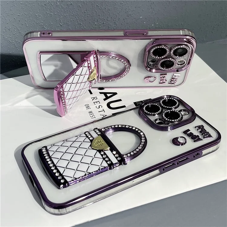 Para Iphone 15 Pro Case Mirror Kickstand TPU+PC Design de Capa Móvel Móvel - Azul