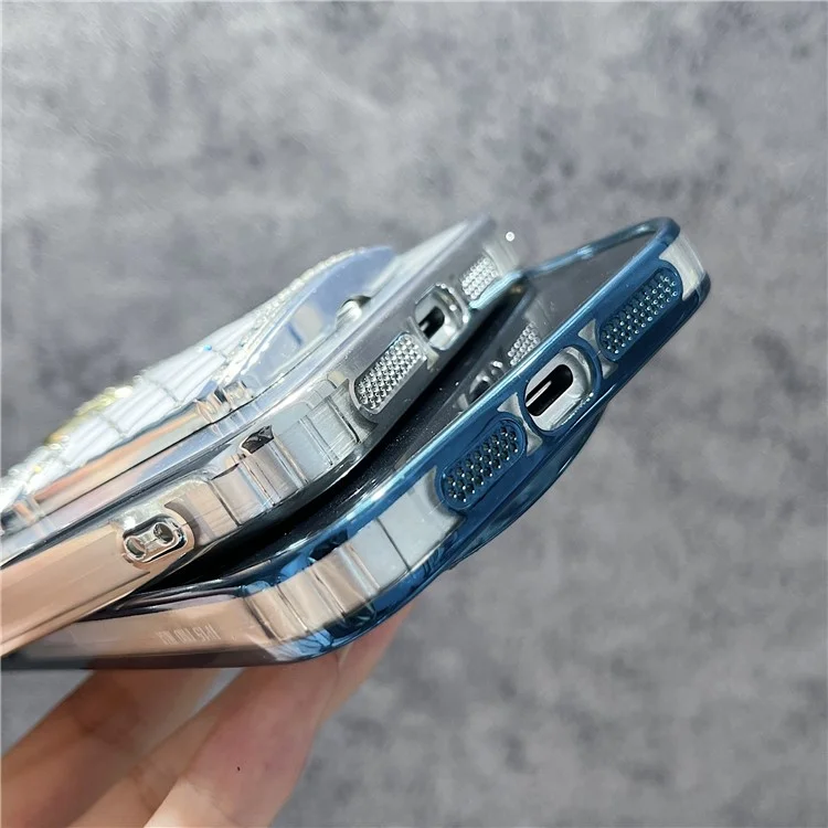 Para Iphone 15 Pro Case Mirror Kickstand TPU+PC Design de Capa Móvel Móvel - Azul
