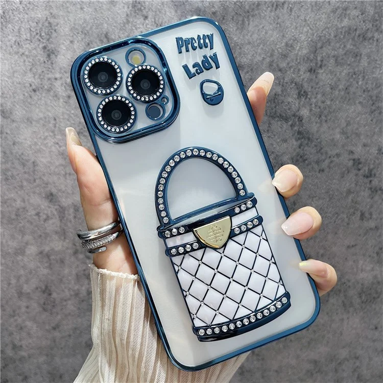 Para Iphone 15 Pro Max Case Espelho Kickstand TPU+PC Design de Capa Traseira Móvel - Azul