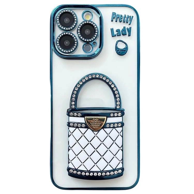 Para Iphone 16 Pro Max Case Mirror Kickstand TPU+PC Mobile Back Cover Design - Azul