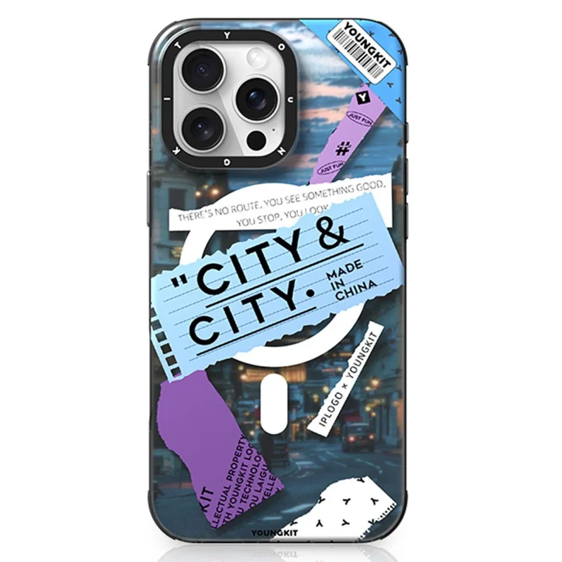 Série Youngkit City Para Iphone 16 Pro Magnetic Case IMD TPU TPU Tampa - Paisagem Urbana