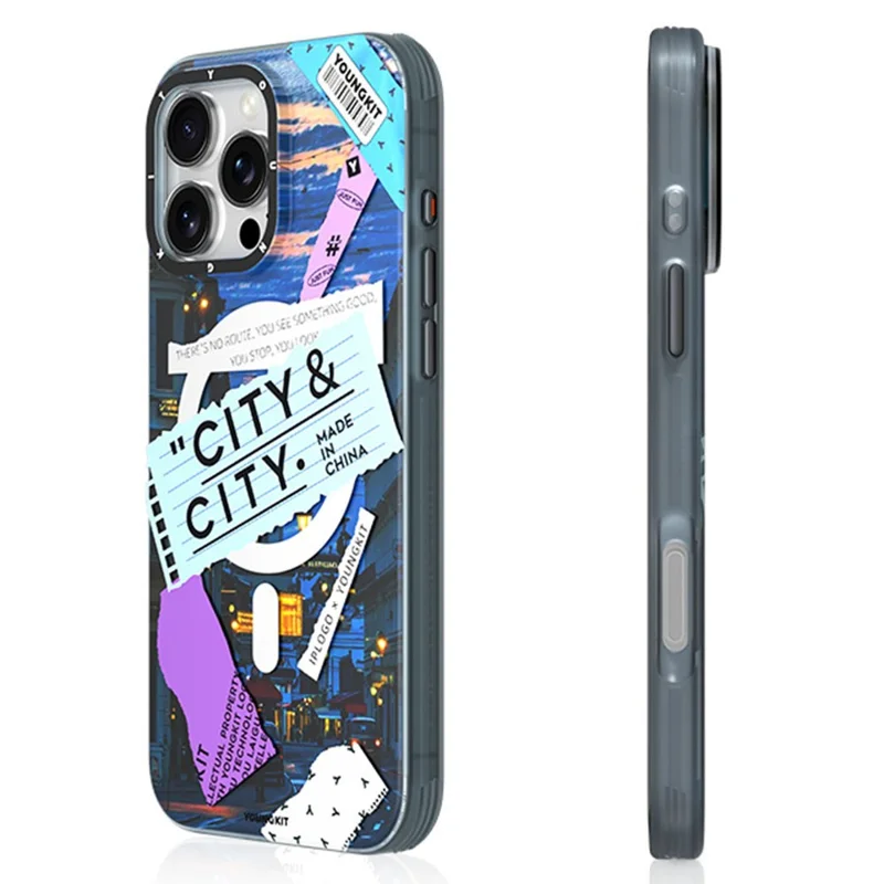 Série Youngkit City Para Iphone 16 Pro Magnetic Case IMD TPU TPU Tampa - Paisagem Urbana