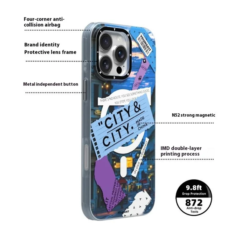 Série Youngkit City Para Iphone 16 Pro Magnetic Case IMD TPU TPU Tampa - Paisagem Urbana