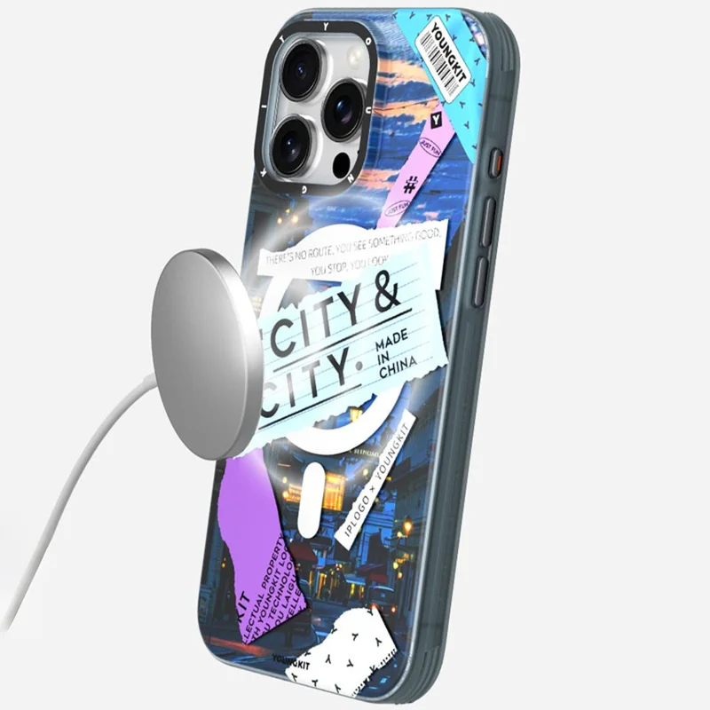 Série Youngkit City Para Iphone 16 Pro Magnetic Case IMD TPU TPU Tampa - Paisagem Urbana