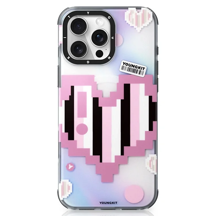 Серия Youngkit Pixel Heart Для Iphone 16 Pro Magnetic Case IMD TPU Mobile Back Cover Design - Розовый