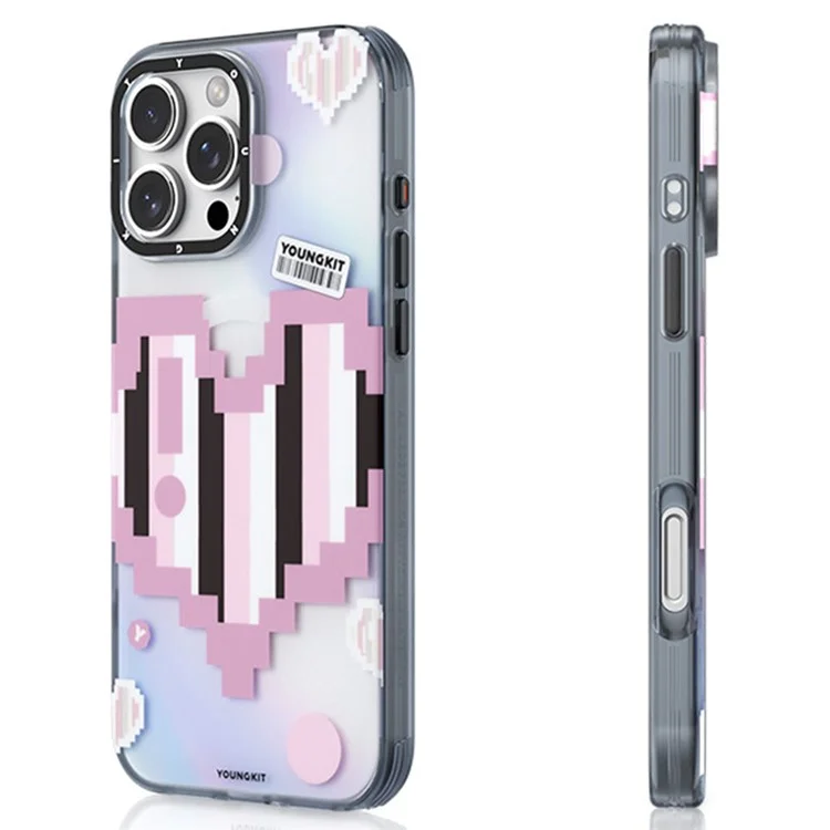 Серия Youngkit Pixel Heart Для Iphone 16 Pro Magnetic Case IMD TPU Mobile Back Cover Design - Розовый