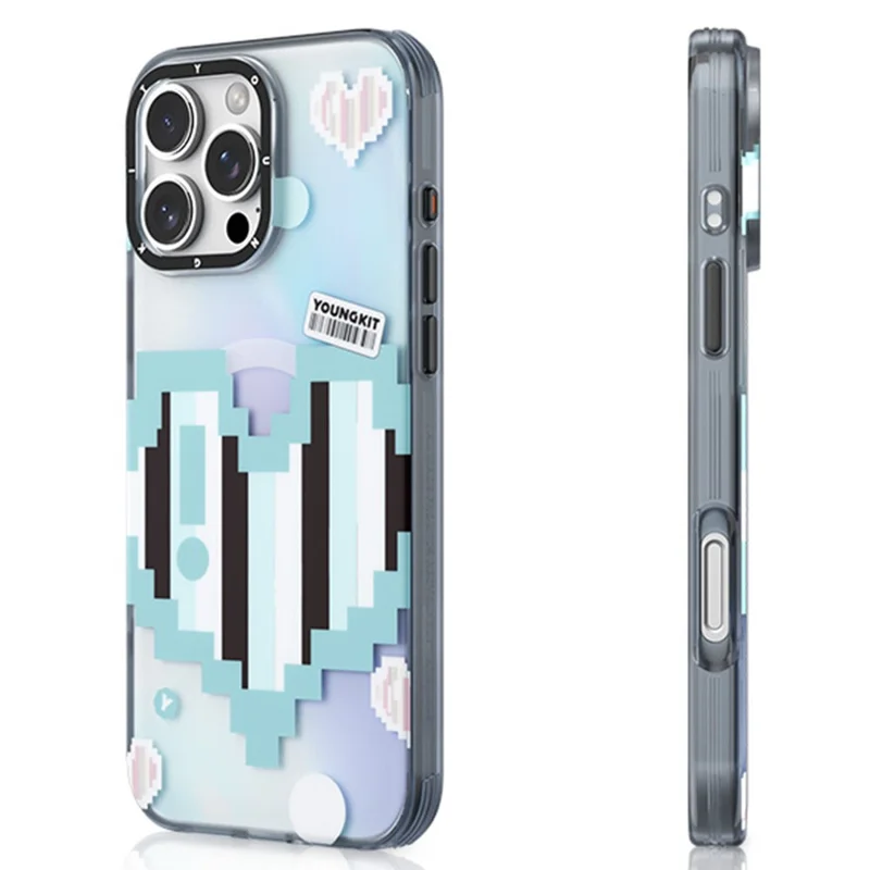 YOUNGKIT Pixel Heart Series for iPhone 16 Pro Max Magnetic Case IMD TPU Mobile Back Cover Design - Green