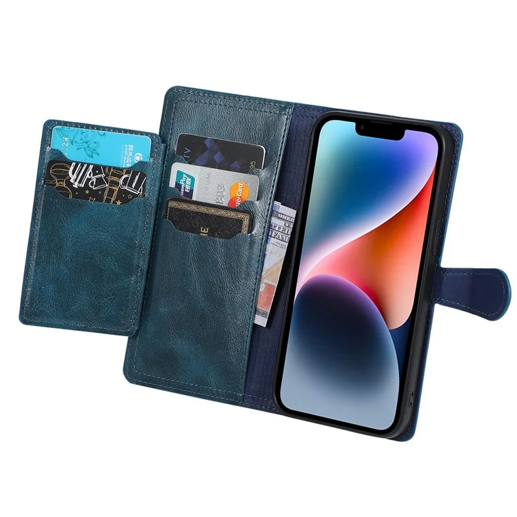 Étui de Téléphone Anti-bas Pour Iphone 14 Plus Portefeuille de Poche à Glissière Stand à Gratter en Cuir PU à Revers de Téléphone Avec Boucle Magnétique - Bleu