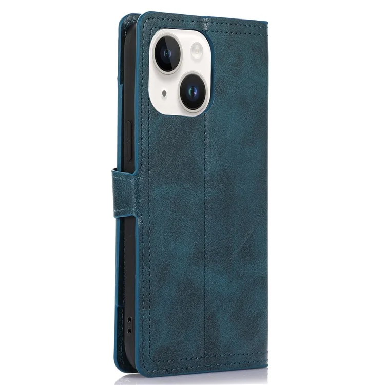 Étui de Téléphone Anti-bas Pour Iphone 14 Plus Portefeuille de Poche à Glissière Stand à Gratter en Cuir PU à Revers de Téléphone Avec Boucle Magnétique - Bleu