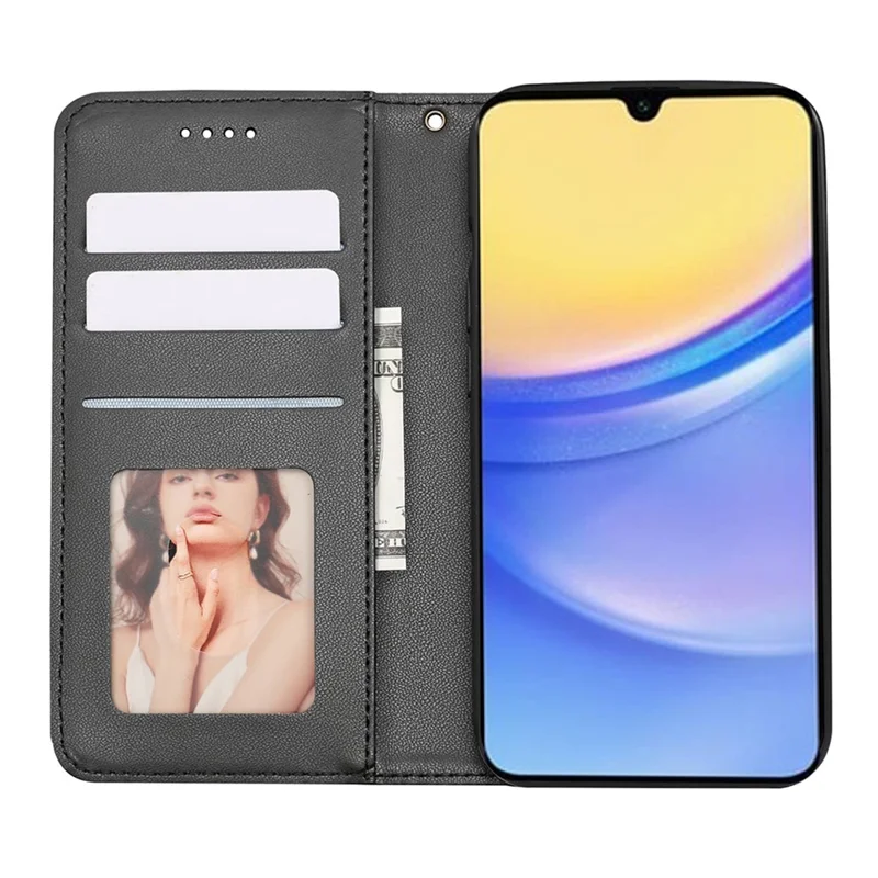 Para Samsung Galaxy A16 Billetera Case de Teléfono Fuerte Patrón de Cuadros Magnético Impresión Flip Flip Cover - Negro