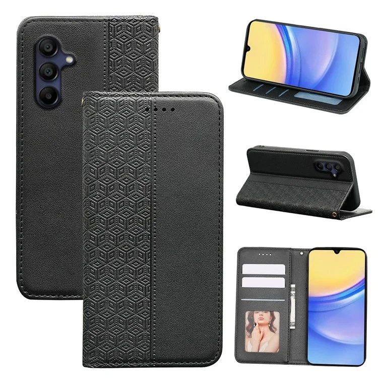 Para Samsung Galaxy A16 Billetera Case de Teléfono Fuerte Patrón de Cuadros Magnético Impresión Flip Flip Cover - Negro