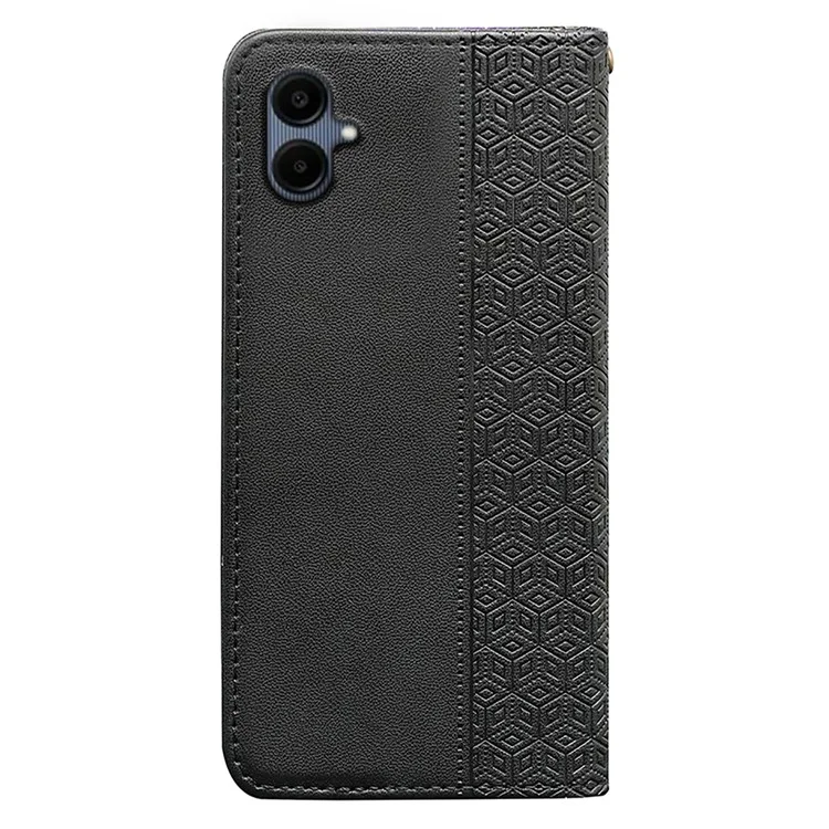 For Samsung Galaxy A06 4G Wallet Phone Case Strong Magnetic Checkered Pattern Imprint Leather Flip Cover - Black