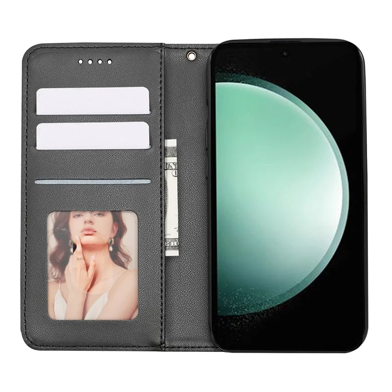 Para Samsung Galaxy S24 FE Wallet Phone Case Strong Magnetic Checkered Pattern Imprint Leather Flip Cover - Black