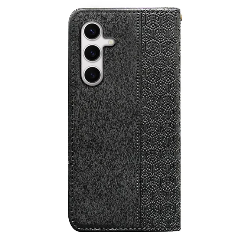 Para Samsung Galaxy S24 FE Wallet Phone Case Strong Magnetic Checkered Pattern Imprint Leather Flip Cover - Black