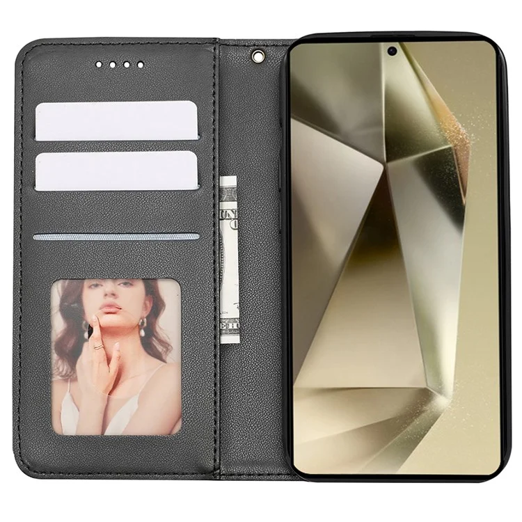 Pour Samsung Galaxy S24 Ultra Wallet Phone Case de Téléphone à Carreaux Magnétiques Strong Modèle D'empreinte en Cuir Couverture - Noir